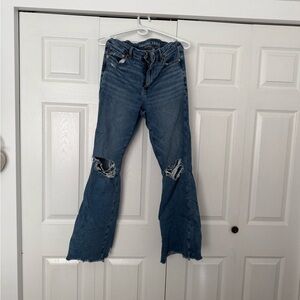 American Eagle Outfitters Blue Distressed Flare Jeans